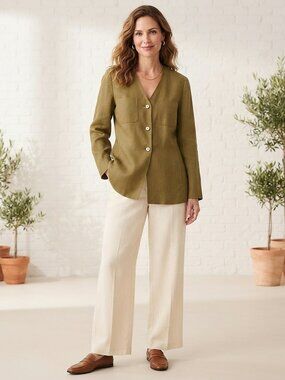 Vtg Liz Claiborne Collection Silk Linen Collarless Longline Jacket 14